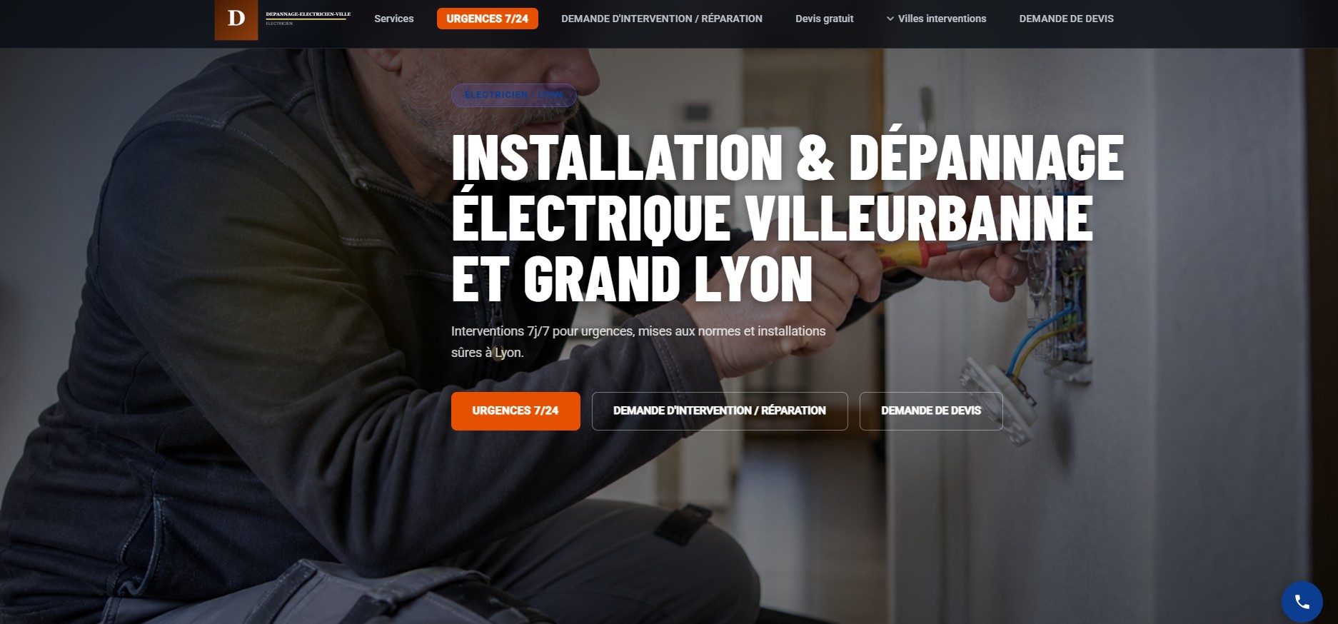 Aperçu du site Dépannage électricien Villeurbanne